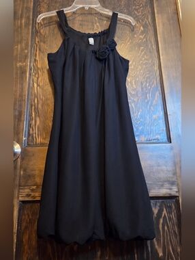 *Vntg*Y2k*EUVC IL Loui Black Sleeveless Bubble Hem Dress Flower Appliques